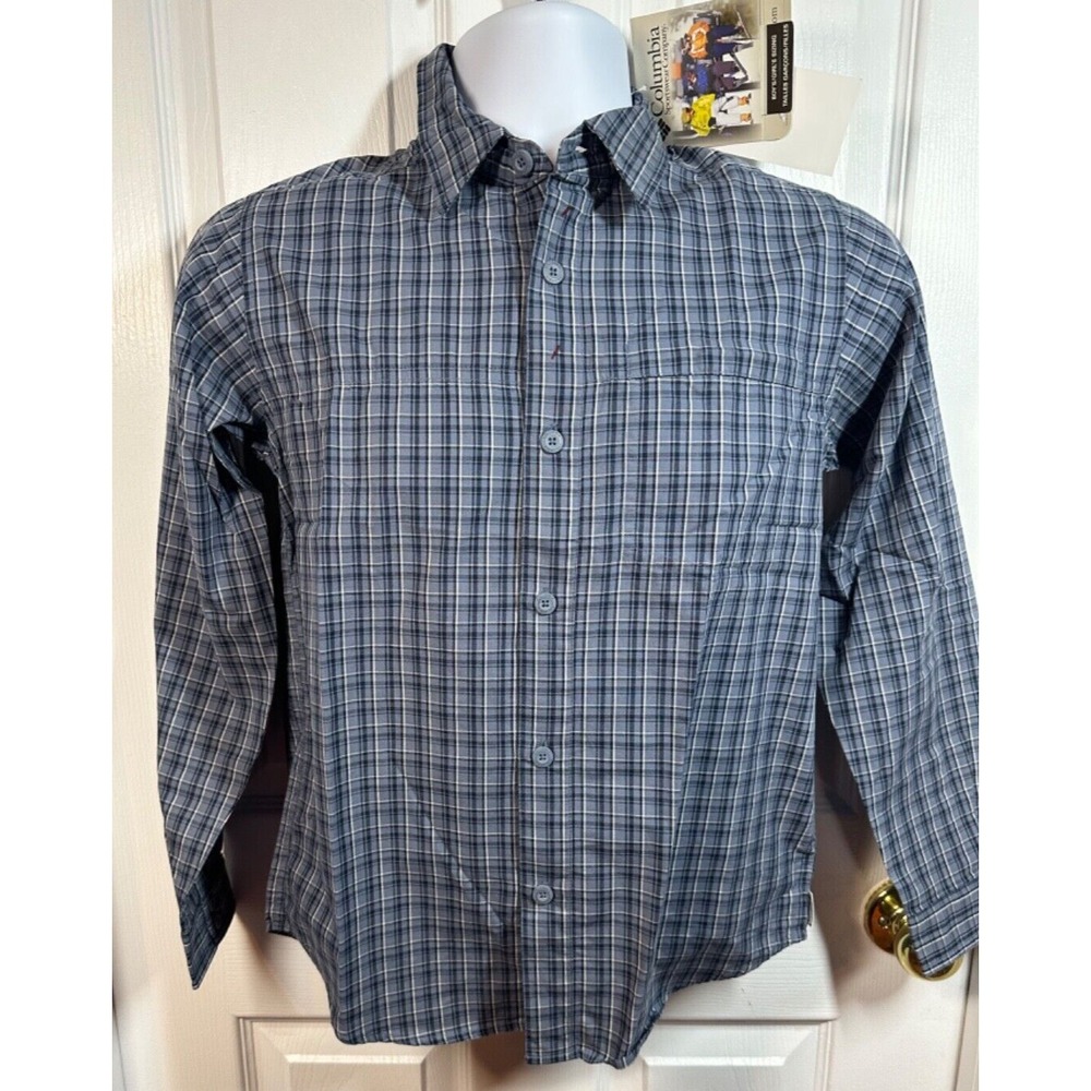 NEW! Columbia Youth Boys Griswold Pass Plaid Long Sleeve Blue Size Medium Shirt